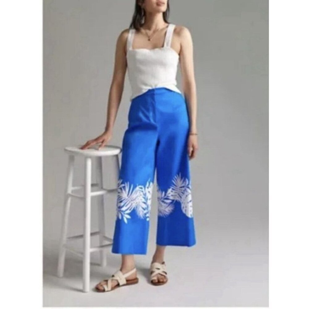 Hutch Anthropologie Palm Frond Wide-Leg Pants Size 8 Cropped Tropical $148 NWT
